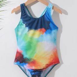 Pine Kids Sleeveless V Cut Swimsuit With Galaxy Print - Multicolor-image-53
