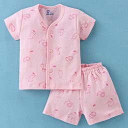 Pink Rabbit Single Jersey Knit Half Sleeves Night Suit With Animal Print -Dark Pink-image-38