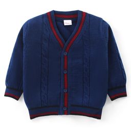 Babyhug Knitted Full Sleeves Front Open Sweater With Cable Knit Design - Navy Blue-image-70