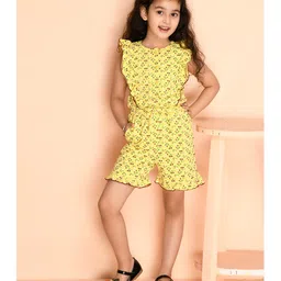 Kids Cave Frill Sleeves Floral Printed Jumpsuit - Yellow-picture-22