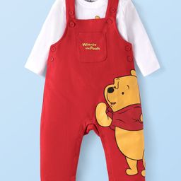 Babyhug Disney Single Jersey Knit Dungaree & Full Sleeves T-Shirt With Winnie The Pooh Graphics - Red & White-image-50