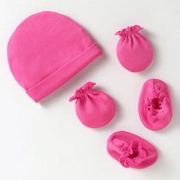 Ben Benny Interlock Knit Solid Cap Mittens & Booties Set Dark Pink - Diameter 9.5 cm-10