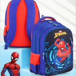 Babyhug Marvel Spiderman School Back Pack 16 Inches| 3 Compartments 1 Pockets| 2 Bottle Pouches| Water Resistant| Padded Adjustable Shoulder Straps| Breathable Mesh Back Panel Blue - Height 16 Inches-image-1