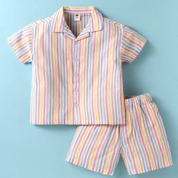 ToffyHouse Cotton Woven Half Sleeves Striped Shirt & Shorts Set - Multicolor-image-97