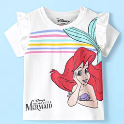 Babyhug Disney Single Jersey Knit Half Sleeves T-Shirt With Disney Princess-Ariel Graphics And Frill Detailing - White-picture-36