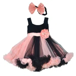 Tilism Net Woven Sleeveless Floral Applique Detailed Dress With Headband - Peach & Black-picture-11