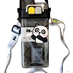 YAMAMA Cute Panda Double Straw Water Bottle With Handle Animal Design 520ml 2-Way Sipper Water Bottle For Kids Leakproof And BPA-Free Cute And Durable School Bottle For Boys And Girls Kids Water Bottle 520 ml - Multicolor-0