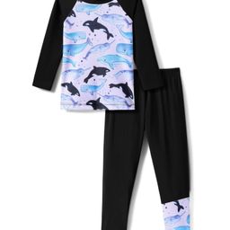 KIDLINGSS Full Raglan Sleeves Whales Printed Tee & Pant Set - White & Black-image-11