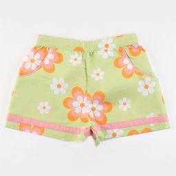 Soleilclo Cotton Floral Printed Shorts - Green-image-3