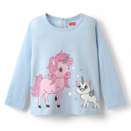 Babyhug 100% Cotton Knit Full Sleeves T-Shirt with Unicorn Print - Light Blue-image-60