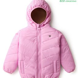 Babyoye Woven Full Sleeves Solid Coloured Padded Hooded Jacket With Patch Detailing - Mauve-image-14
