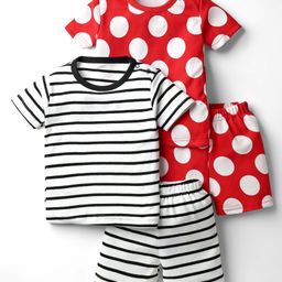 Kidi Wav Pack Of 2 Half Sleeves Striped & Polka Dots Printed Coordinating Tees & Shorts Set - Multi Colour-image-85