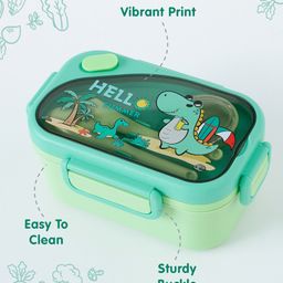 fab n funky Leak Proof Dino Print Lunch Box - Green image 3
