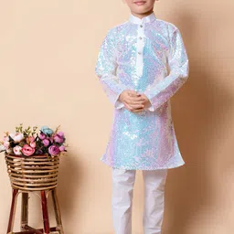 Cae Boys Embroidered Regular Sequinned Dupion Silk Kurta with Pyjamas-4