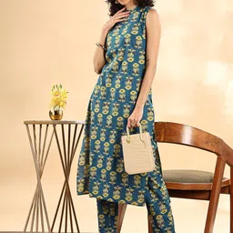Anouk Floral Printed High Neck Pure Cotton Tunic With Trouser-picture-12