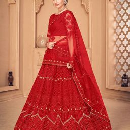 KALINI Embroidered Thread Work Semi-Stitched Lehenga & Unstitched Blouse With Dupatta image 3