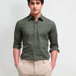 Arrow New York Men Comfort Spread Collar Buffalo Checked Cotton Slim Fit Formal Shirt-picture-9