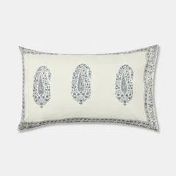 Fabindia White & Blue Ethnic Motifs 180 TC Single Bedsheet with 1 Pillow Covers-picture-16