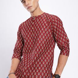Anouk Rustic Indie Floral Printed Band Collar Kurta-picture-8