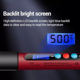 Amici Tools Digital Soldering Iron with 6 Solder Bit Set 60 W LCD Display and On-Off Switch, Red & Black image 5