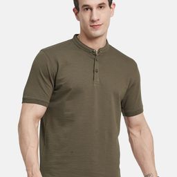 Octave Men Self Design Mandarin Collar Cotton T-shirt-image-67