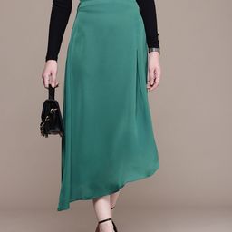 French Connection Pleated Detail Satin A-Line Skirt-image-40