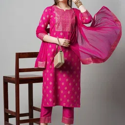 Aaghnya Women's Pink Rayon Printed Straight Kurta Set With Dupatta-picture-13