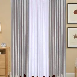 BELLA TRUE White & Grey 3 Pieces Regular Window Curtains-image-13