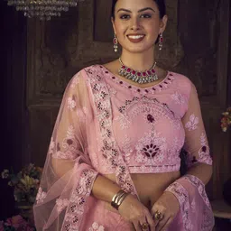 Warthy Ent Embroidered Thread Work Semi-Stitched Lehenga & Unstitched Blouse With Dupatta image 5