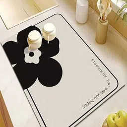 HOUSE OF QUIRK Beige & Black Printed Rectagular Kitchen Dish Drying Mat-11