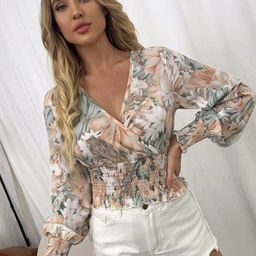 Stylecast X Slyck Floral Printed Cuffed Sleeve Smocked Wrap Top-image-26