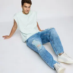 FREAKINS Men High-Rise Highly Distressed Light Fade Jeans-image-65