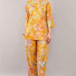 Chia Fashion Floral Printed Top & Trousers Co-Ord Set-image-78