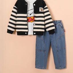 Hopscotch Kids Boys Black & Blue Striped T-shirt & Shirt with Trousers-picture-28