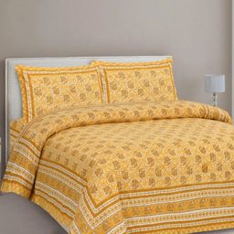 CLOTHOLOGY Yellow & White Conversational 180 TC King Bedsheet with 2 Pillow Covers-image-41