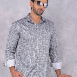 Crimsoune Club Men Smart Spread Collar Abstract Printed Cotton Slim Fit Casual Shirt-image-28