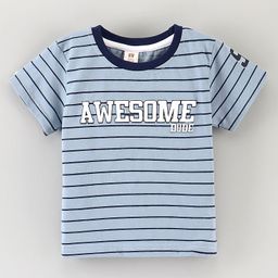 ToffyHouse Half Sleeves Striped Tee Text Print - Blue-picture-9