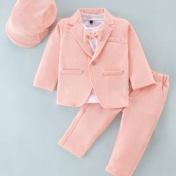 Robo Fry Knit to Woven Full Sleeves Party Suits with Cap Solid Colour-Peach-image-57