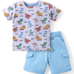 Babyhug Cotton Knit Half Sleeves Dinosaurs Printed T-Shirt & Shorts Set - Multicolor-image-41
