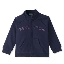 UCB Cotton Knit Full Sleeves Front Open High Neck Sweat Jacket With Kangaroo Pockets - Blue-image-12