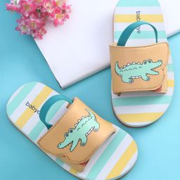 Babyoye Crocodile Printed Flip Flops with Back Strap -Yellow-image-58