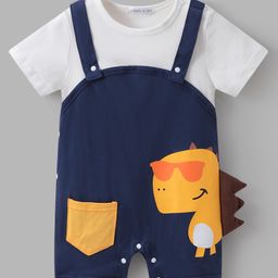 Mark & Mia Half Sleeves Cotton Romper With Dino Print - Navy Blue & White-image-53