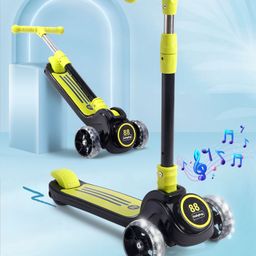 Babyhug 3 Wheel Foldable Kids Scooter With Light & Music - Yellow & Black-image-84