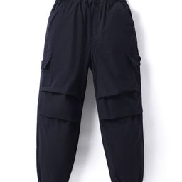 Olio Kids Cotton Woven Solid Colour Trousers With Cut & Sew Design - Navy Blue-picture-38