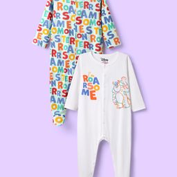 Babyhug Disney Interlock Knit Full Sleeves Footed Sleepsuit With Monster Inc. Graphics Pack Of 2 - White & Light Green-picture-11
