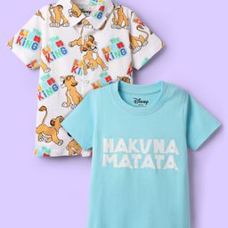 Babyhug Disney Cotton Knit Half Sleeves Shirt With T-Shirt With Lion King Print - Light Blue & White-image-46