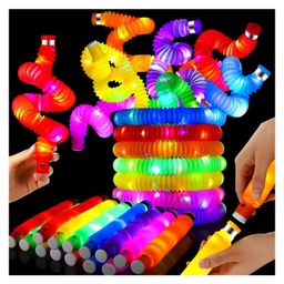 SUPER TOY 6 Light Up Pop Tubes Glow Stick in The Dark Party Favors Stretchy Pipe Toy for Kids & Adults-1
