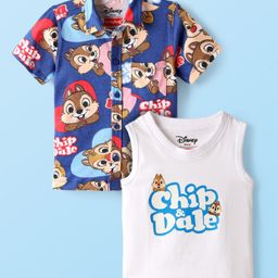 Babyhug Disney Cotton Knit Half Sleeves Shirt & T-Shirt With Chip N' Dale Print - Navy Blue-image-67