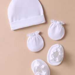 Ben Benny 100% Cotton Knit Solid Coloured Cap Mitten & Booties Set White - Diameter 11 cm-20
