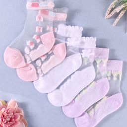 KIDLINGSS Pack Of 3 Net Bow Designed Socks - Multi Colour-picture-4